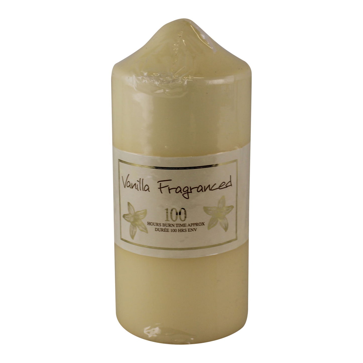 Vanilla fragranced ivory pillar candle with 100-hour burn time – long-lasting scented candle for home or gift